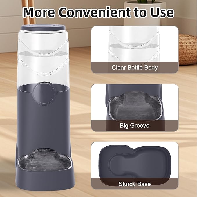 8L Automatic Pet Waterer,Gravity Stainless Steel Water Feeder,Gravity Pet Water Dispenser,Large Capacity Waterer with Stainless Steel Bowl for Medium and Large-Sized Cats and Dogs(8L,Grey)