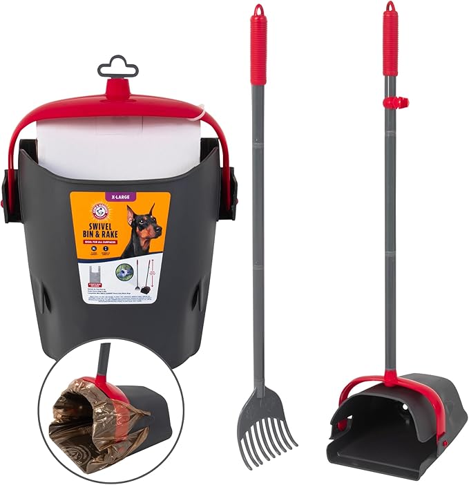 Arm & Hammer Pooper Scooper for Extra Large Dogs Heavy Duty, Outside Yard Dog Poop Scoop Pet Waste Clean Up with Bag Attachment - 2 Waste Bags Included