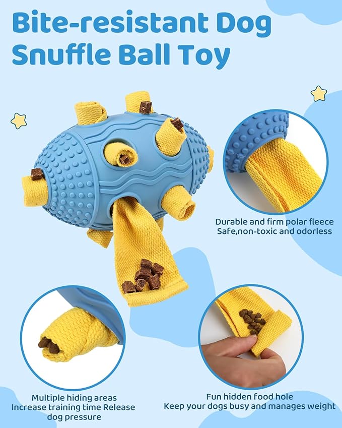 Interactive Dog Toy with Natural Rubber Soccer Design, Dental Care, Pet Energy Relief Brain Teaser Toy, Activity Training Foraging Toy, Mentally Stimulating Slow Feeder Dog Treat Dispenser Blue