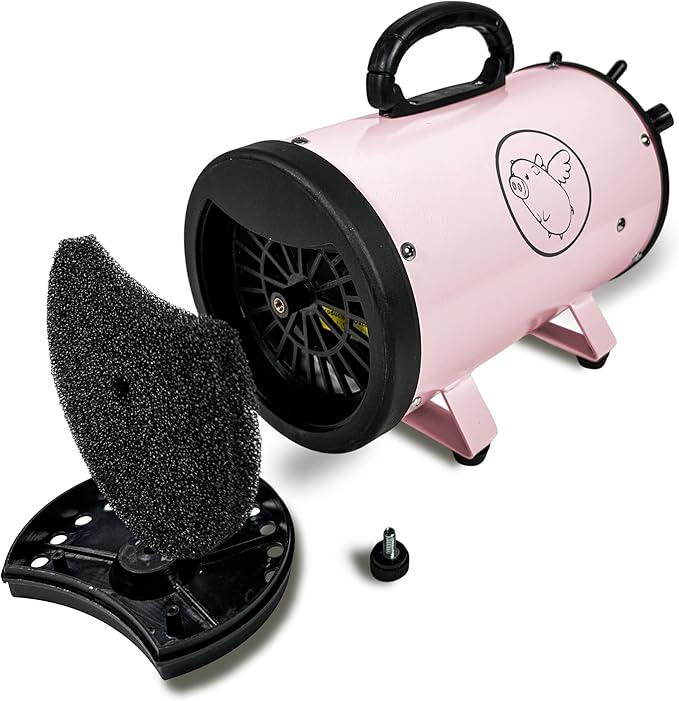 Flying Pig High Velocity Dog Pet Grooming Dryer w/Heater (Pastel Pink w/Grey Logo)