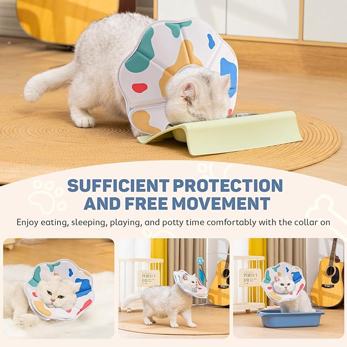 Avont Soft Cat Recovery Cone Collar, Adjustable Lightweight Kitten E-Collar for Small Dogs, Comfortable Neck Donut Stop Licking Scratching After Surgery -Cow(M)