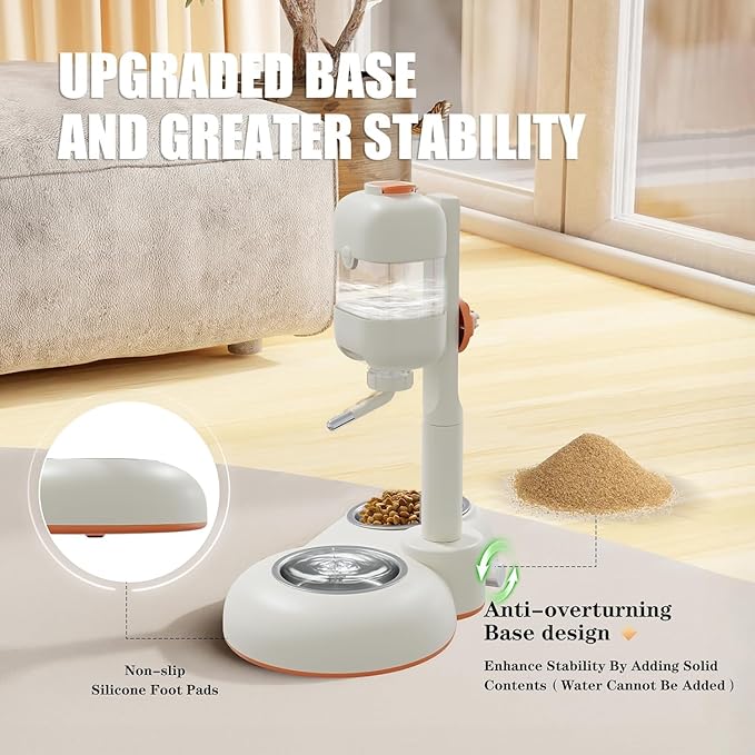 Pet Bowls,15°Tilted Puppy Food Bowls with Puppy Weaning Bottles,3 in 1 Height Adjustable Water Dispenser for Dogs,Pet Food Bowls for Ferrets,Cats,Rabbits and Small Sized Dogs(White)