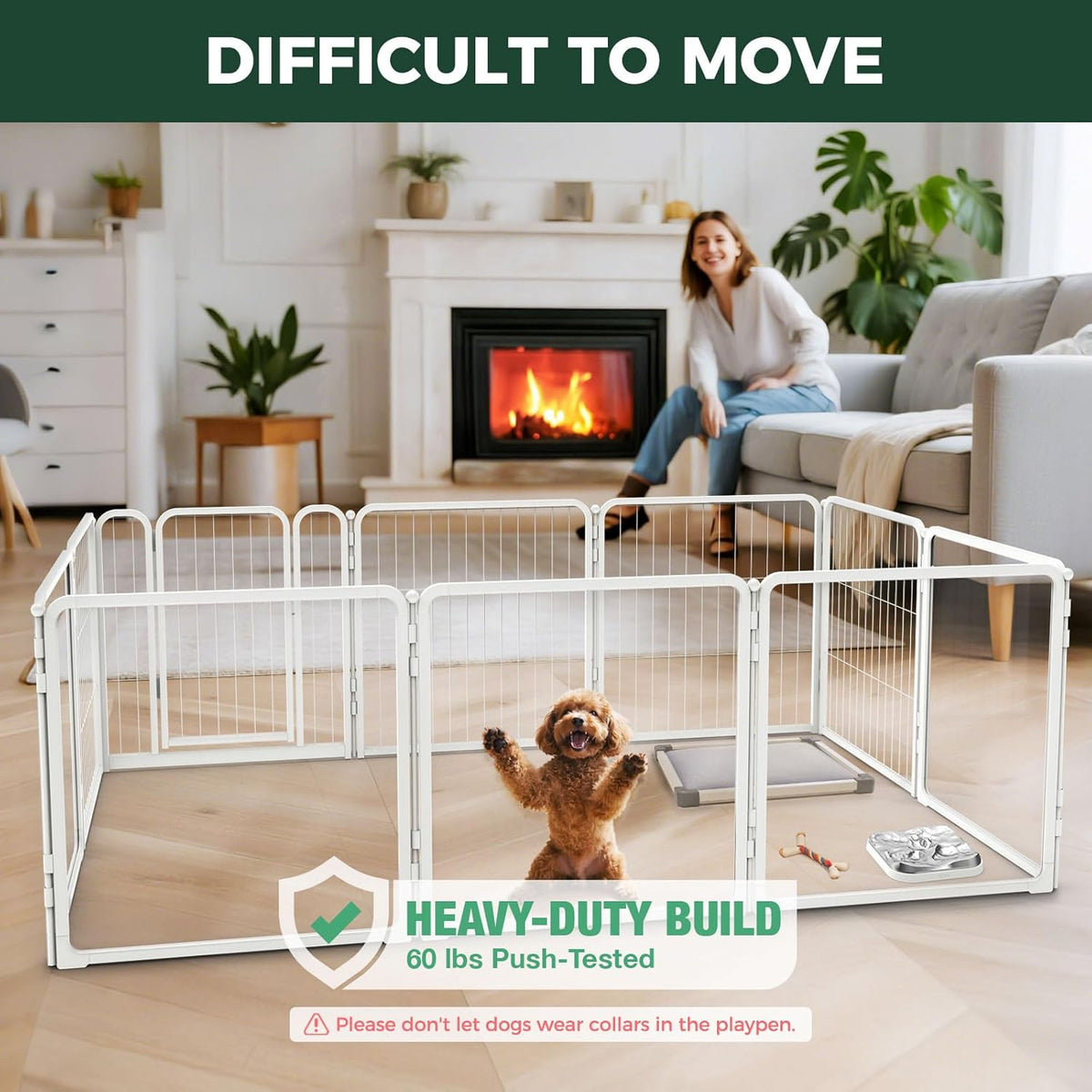 FXW Homeplus Unleashed Indoor Dog Playpen - Stress-Free and Safe Play, Heavy Duty 24 Inch 5 Acrylic Panels + 5 Wire Panels Dog Pen for Puppy and Small Dogs, White│Patented