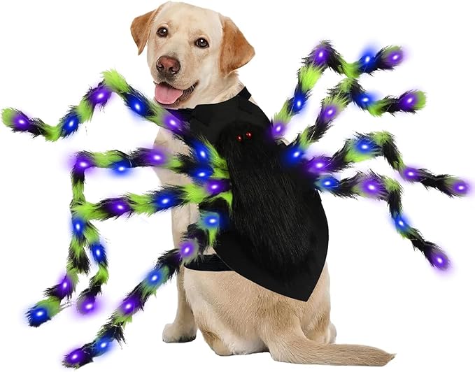 OurWarm Dog Halloween Costumes for Pet 64 LED Furry Large Dog Spider Costume Funny Pet Costumes for Medium Big Dogs Halloween Party Decor Puppy Pets Outfits Cosplay