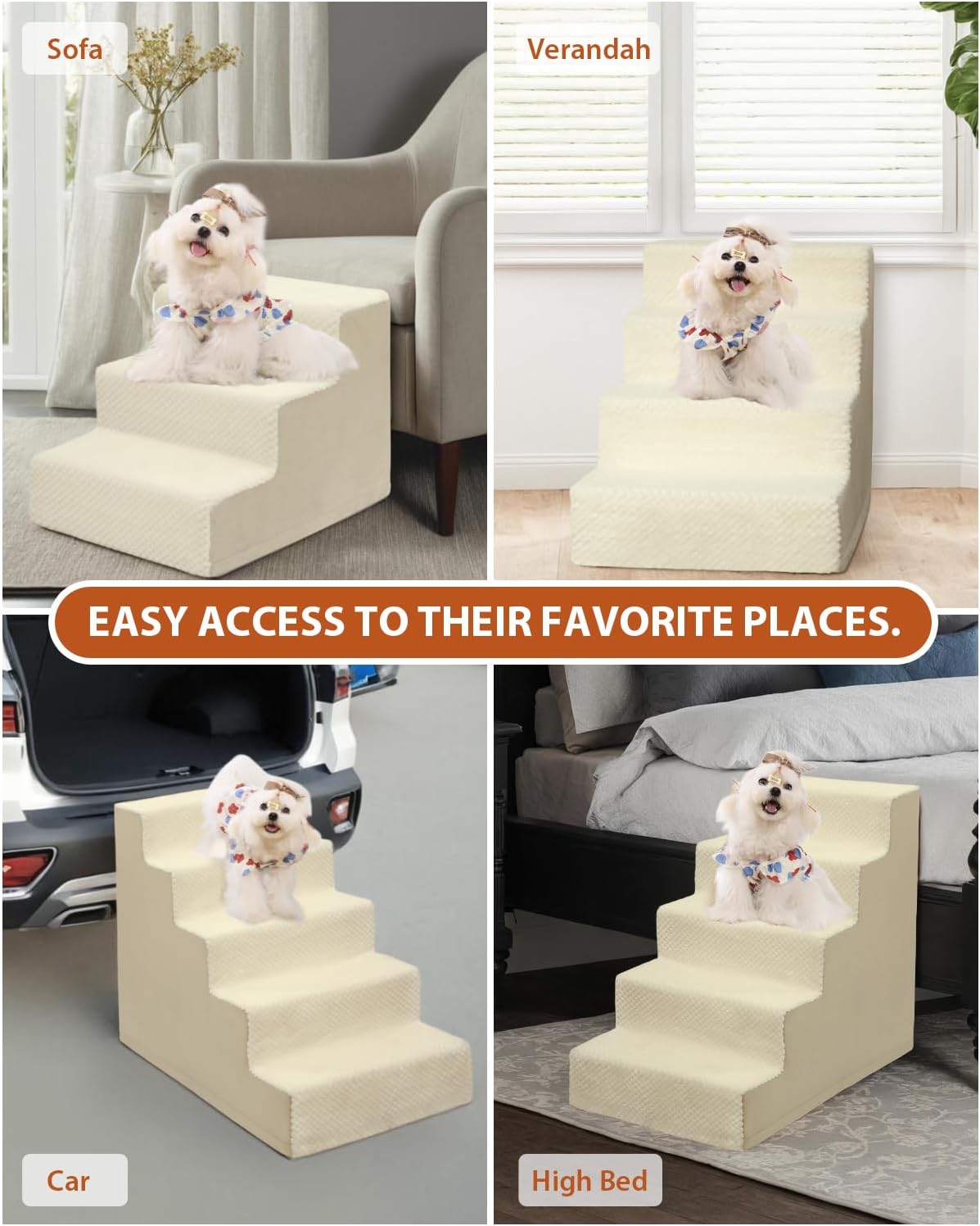Dog Stairs for Small Dogs,13" H,3-Step Dog Steps for High Bed,Couch,Pet Stairs for Dogs and Cats Climbing with Non-Slip Bottom and Washable Cover,Beige