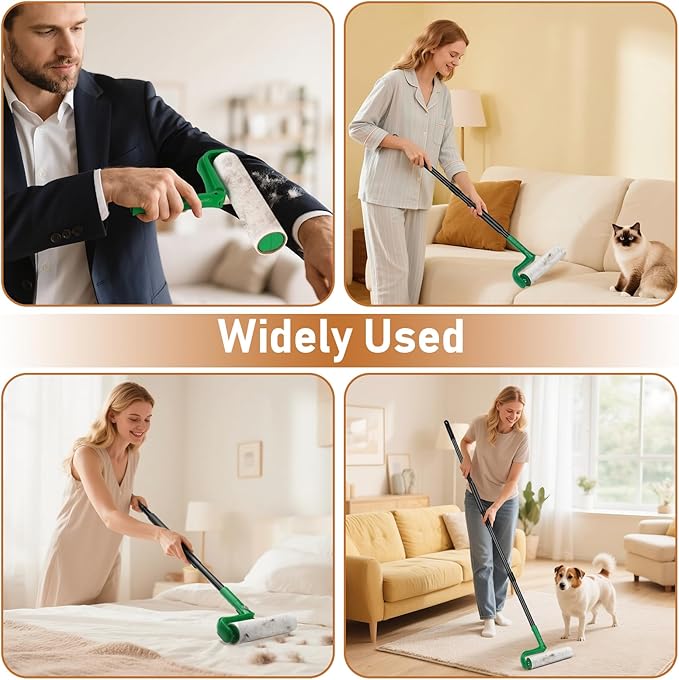 10" Large Lint Roller for Pet Hair Extra Sticky, Long Handle Floor Sticky Rollers with Big Lint Roller Refills for Cleaning Carpets, Cars, Furniture,Clothing, and Pet Hair,Green
