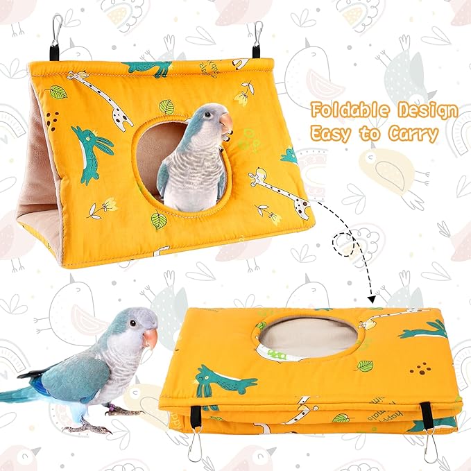 Rypet Winter Warm Bird Nest House - Hanging Hammock Velvet Shed Hut Cage Plush Fluffy Birds Hideaway Sleeping Bed Fuzzy for African Grey Cockatoo and Other Amazon Parrot Large（Yellow）