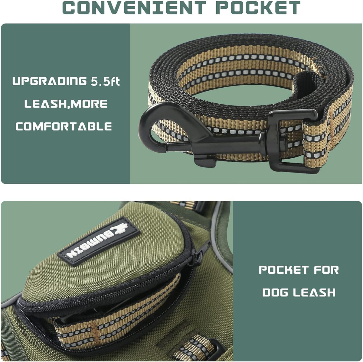 No Pull Dog Harness for Small Dogs, Adjustable No Choke Pet Vest with Dog Leash Fit Smart Reflective Pet Walking Harness for Training Easy Control Soft Handle Green S