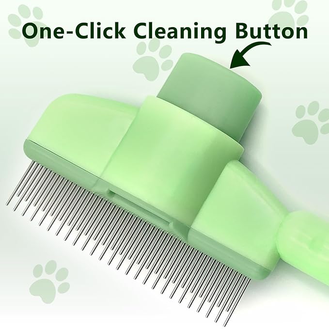 Self-Cleaning Cat & Dog Comb – 2-in-1 Pet Hair Removal with Stainless Steel Teeth, Easy Release Button, for Shedding, Detangling & Grooming