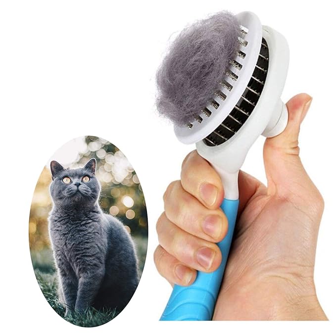 Cat Self Cleaning Slicker Brush, Pets Skin Friendly Grooming Brushes for Shedding Dogs Cats Hair Easy to Remove Loose Undercoat with Long or Short Hairs Pet Massage Tool for All Hair Type- UPGRADED