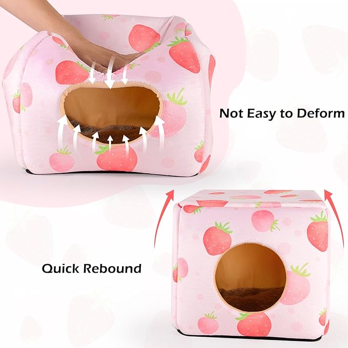 Bienbee Guinea Pig Hideout, Washable Guinea Pigs House Cozy Guinea Pigs Bed for Small Pet Bunny/Rabbit/Hamster/Chinchilla Guinea Pig Accessories Strawberry