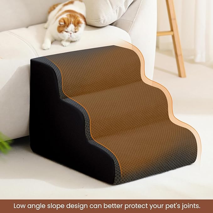 Dog Stairs for Small Dogs, High Density Foam Dog Ramp, Extra Wide Non-Slip Pet Steps for High Beds Or Couch, Soft Foam Doggie Ladder for Dogs Injured, Older Pets, Small Cats