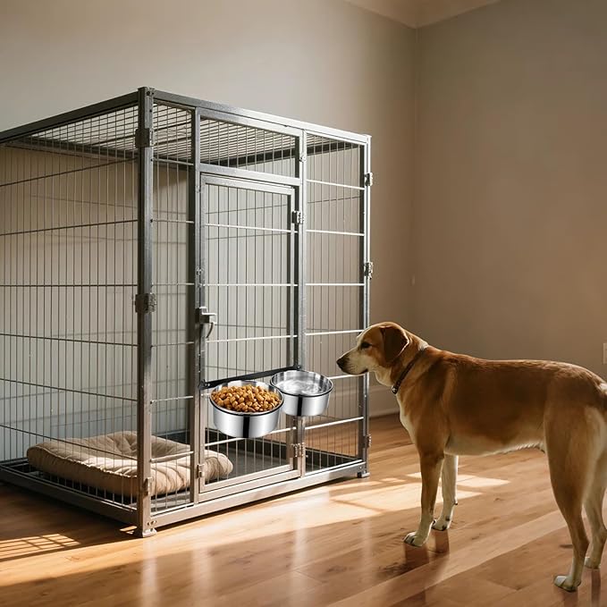 Yummy Sam Hanging Pet Dog Food Water Bowl for Cage, Stainless Steel Non-Spill Kennel Hanging Cats Pets Bowls with Clamp Holder Crate Feeder Dish for Medium Large Dogs Pets (Silver)
