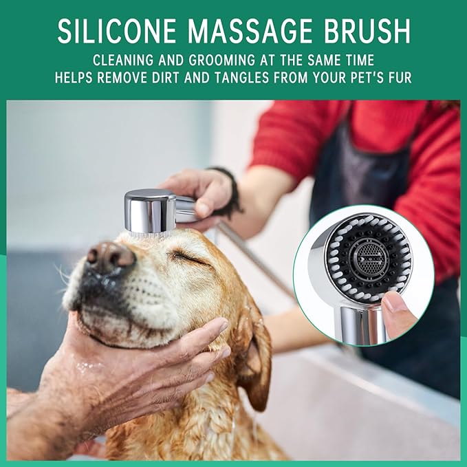 3 Mode Dog Shower Attachment, High Pressure Handheld Sprayer with ON/OFF Switch, G1/2" Metal Shower Diverter, 118 Inches Stainless Steel Hose, No Drill Hook, for Indoor and Outdoor Pet Bat