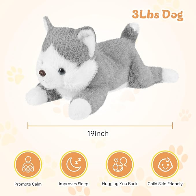 19Inch 3 Pounds Dog Weighted Stuffed Animals, Cute Realistic Puppy Stuffed Animal, Sensory Comfort Plush Throw Pillow Toy, Dog Plush Gift for Adults Kids Youth
