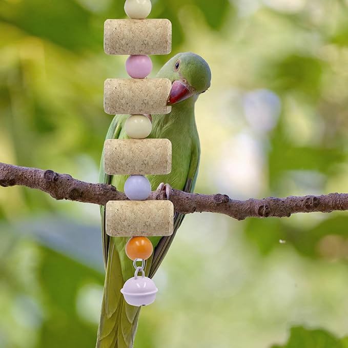 Bird Toys, 2 Pack Bird Chew Toy with Wooden Corks and Colorful Plastic Beads, Parakeet Toys, Cage Accessories for Budgies, Cockatiels, Lovebirds, Green Cheeks, Small to Medium Birds