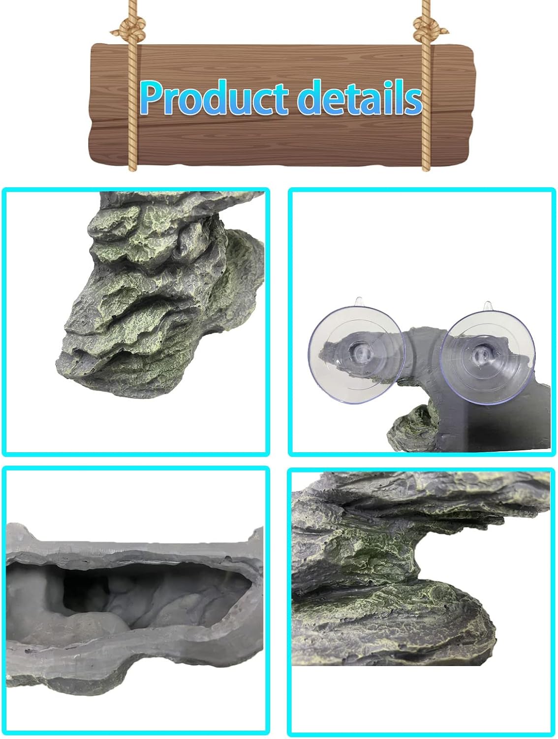 kathson Turtle Basking Platform with Suction Cup Tortoise Climbing Rest Terrace Resin Step Decoration Reptile Habitat Rock Decor for Frogs,Lizards,Geckos,Bearded Dragon-L