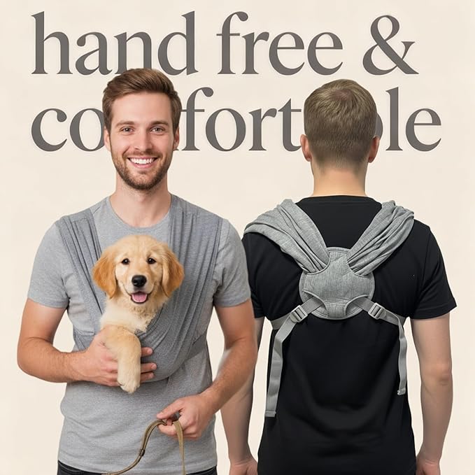 Dog Sling Carrier for Biking,Cat Cocoon Carrier,Pet Front Backpack Sling,Adjustable and Easy to Wear, Reducing Back Pressure (Grey)