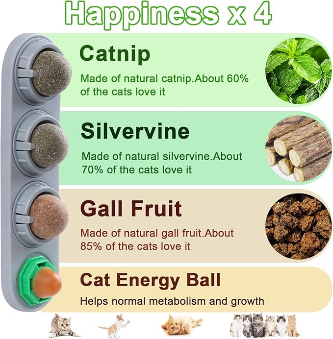 CCINEE Catnip Balls for Cats Wall Catnip Toys Edible Cat Toys for Cat Lick Safe Healthy Kitten Chew Toys Teeth Cleaning Dental Cat Toys(4 Flavor)