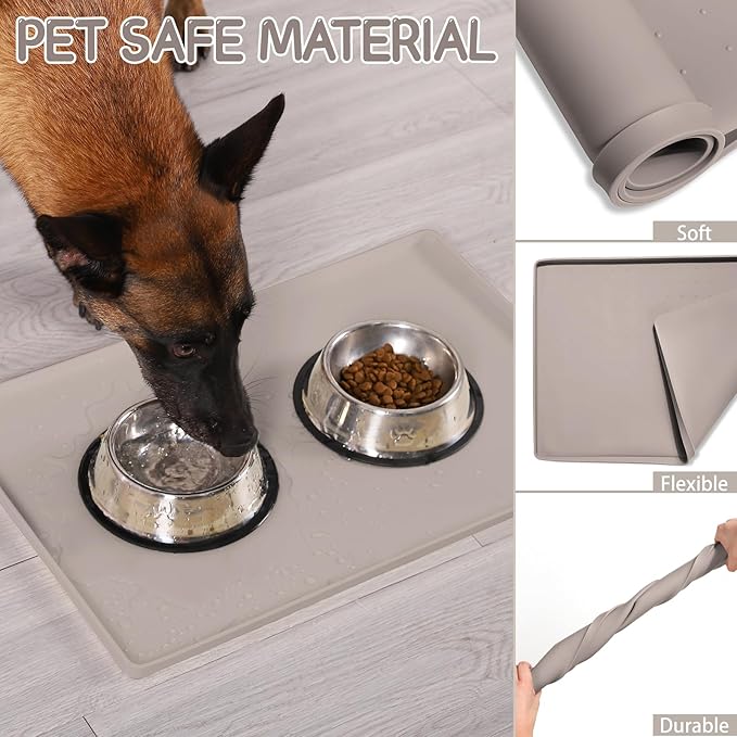 MateeyLife Silicone Cat & Dog Food Mat for Floors Waterproof, Anti-Slip Dog Bowl Mats for Food and Water, Pet Feeding Mats with Lip to Prevent Spills, Pet Placemat for Messy Drinkers to Protect Floors