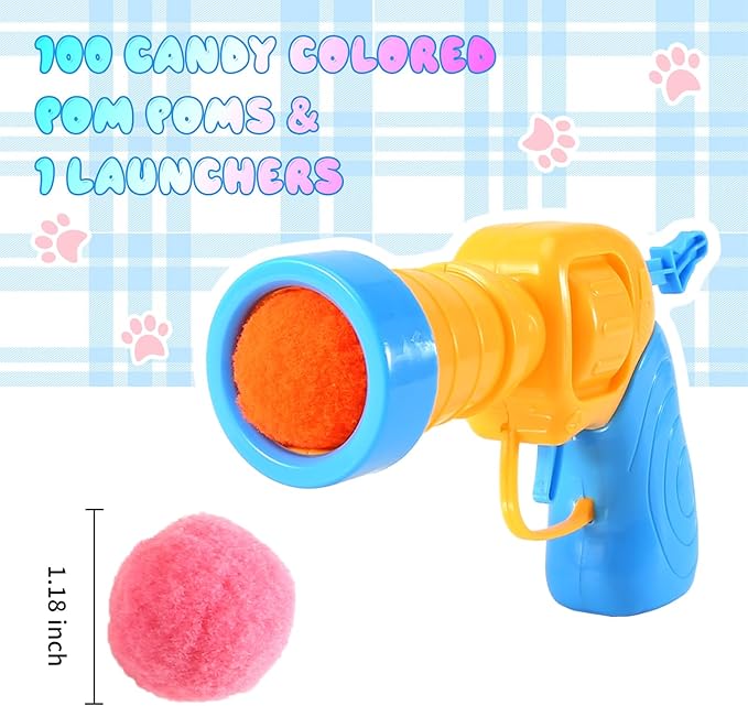 21Pcs Cat Ball Toy Launcher - Includes 20 Colorful Plush Cat Balls and Exciting Launcher Set，Funny Interactive Cat Toys for Bored Indoor Adult Cats, Cute Kitten Kitty Toys
