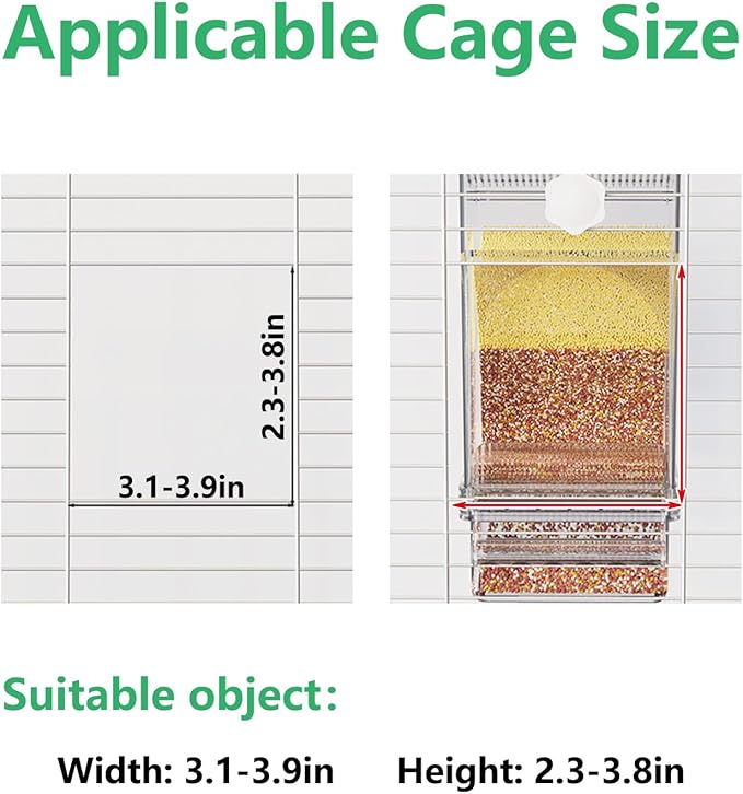 Hamiledyi 2Pcs No Mess Bird Feeder Automatic Bird Cage Feeder Transparent Acrylic Parrot Seed Food Container with Perch for Parakeet Finch Lovebirds Budgies Canary