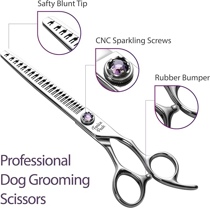 Fenice Peak 7 inch Traceless Thinning Dog Grooming Scissors Professional Dog Shears Made of Japanese 440C Stainless Steel with Jewelled Screw Trimming Cutting Scissors Durable and Sharp