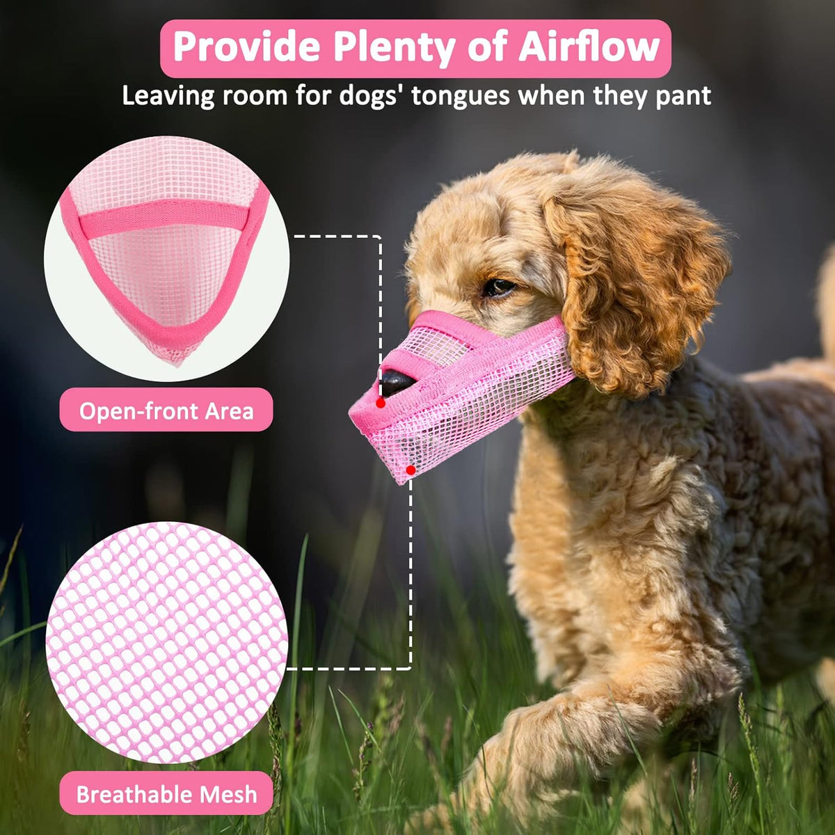 Crazy Felix Nylon Dog Muzzle for Small Medium Large Dogs Dachshund Beagle Poodle Labrador, Air Mesh Breathable and Drinkable Pet Mouth Guard for Anti-Biting Chewing Scavenging(XXXS, Pink)