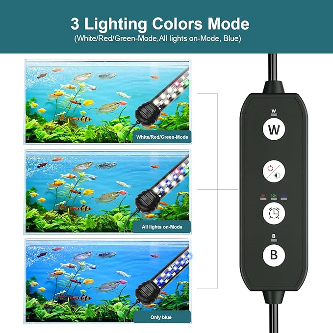 Led Aquarium Light with Timer, Submersible Aquarium Plant Light, Fish Tank Light with Auto On/Off, 3 Lighting Modes, Adjustable Brightness (22.8 in for 24-43inch Planted Tank), 12W