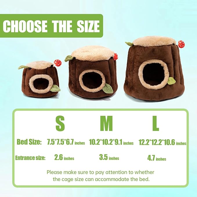 Guinea Pig Hideout Hamster Cage Accessories,Stump Style Soft Washable Hedgehog,Ferret,Rat Hammock for Cage,Chinchilla,Ferret, Bunny Bed,Small Animal Houses & Habitats(S)