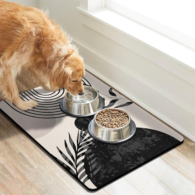 Dog Food Mats for Floors Super Absorbent, Pet Cat Food Mat - Non Slip Dog Bowl Mats for Food and Water, Eco-Friendly Boho Dog Placemats Feeding Mat