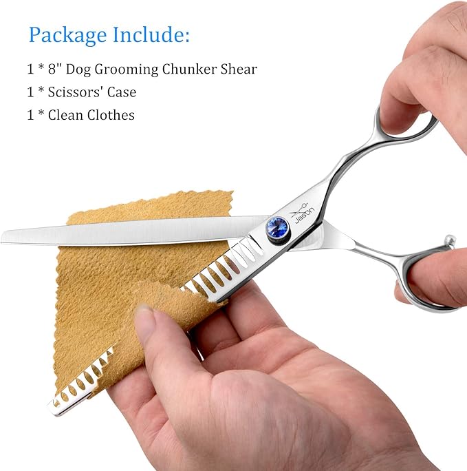 JASON 8" 26 Tooth Chunkers Shears for Dogs Ergonomic Cats Grooming Scissors Texturizing Blending Thinning Shear Pets Trimming Kit with Offset Handle Sharp Comfortable Scissor