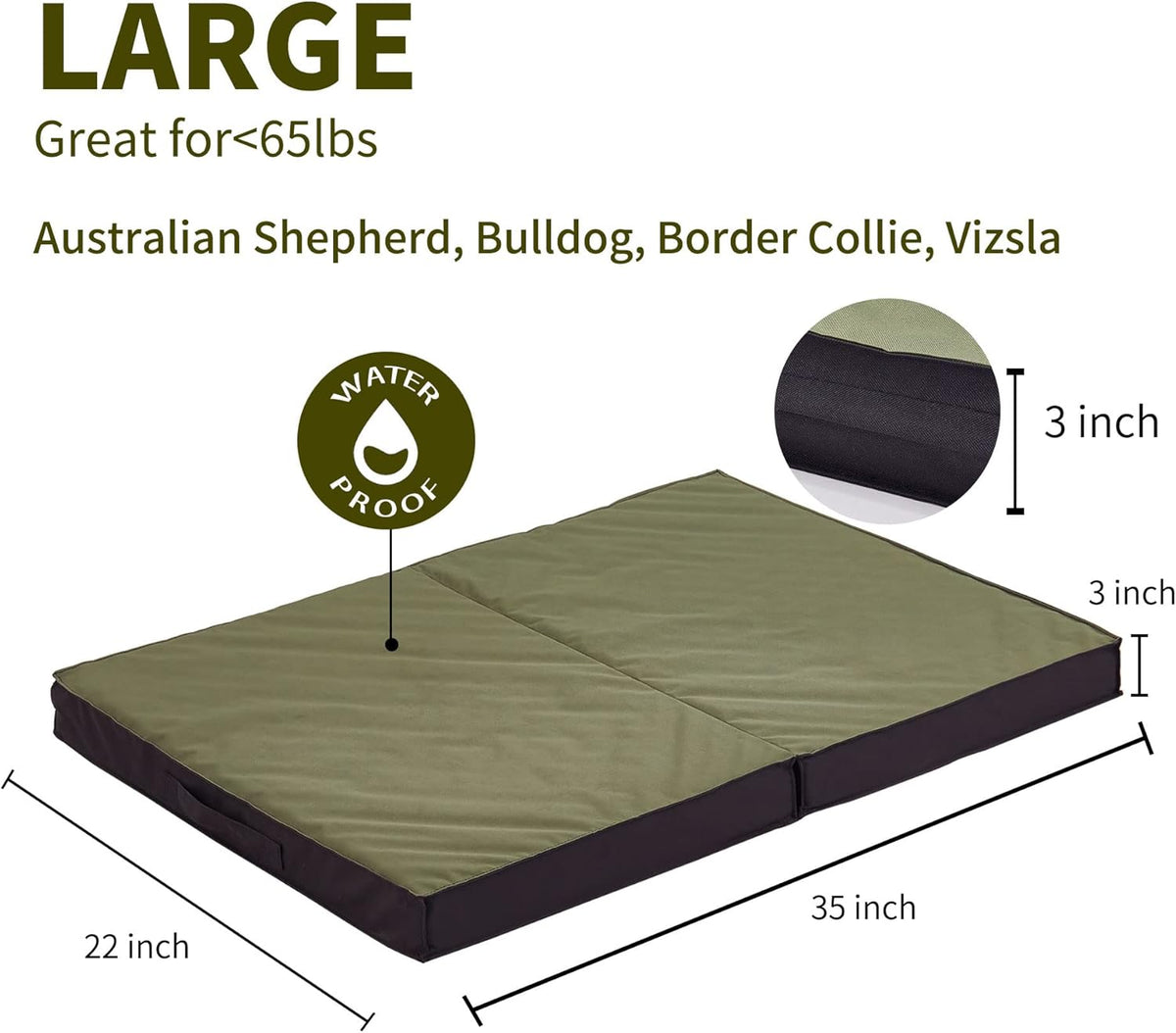 Outdoor Dog Bed - Waterproof, Portable, Foldable, Cooling, Orthopedic for Large Dogs - 35" All Weather