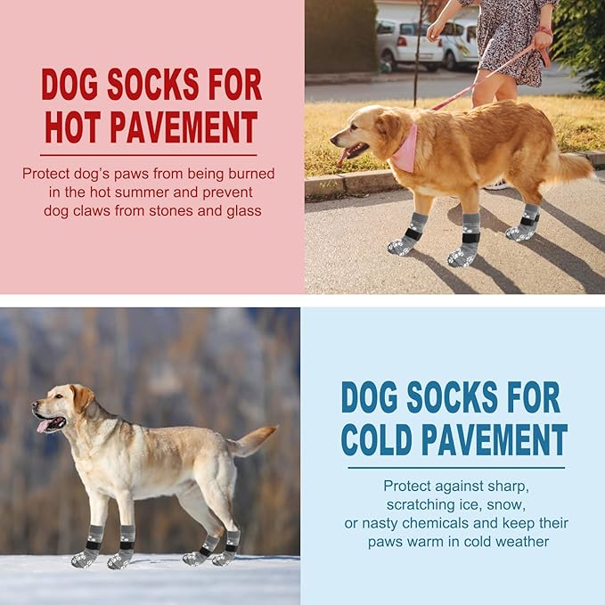 EXPAWLORER Anti Slip Dog Socks to Prevent Licking Paws, Dog Shoes for Hot Pavement, Dog Booties for Small Medium Large Senior Dogs, Traction Control Boots & Paw Protectors for Hardwood Floors