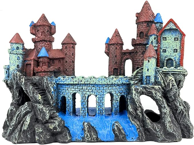 Aquarium Castle Decoration for Fish Tank Castle Cave Hideouts House Plants Supplies Accessories Safe for Freshwater and Saltwater Fish Tanks – Medium (Brown)
