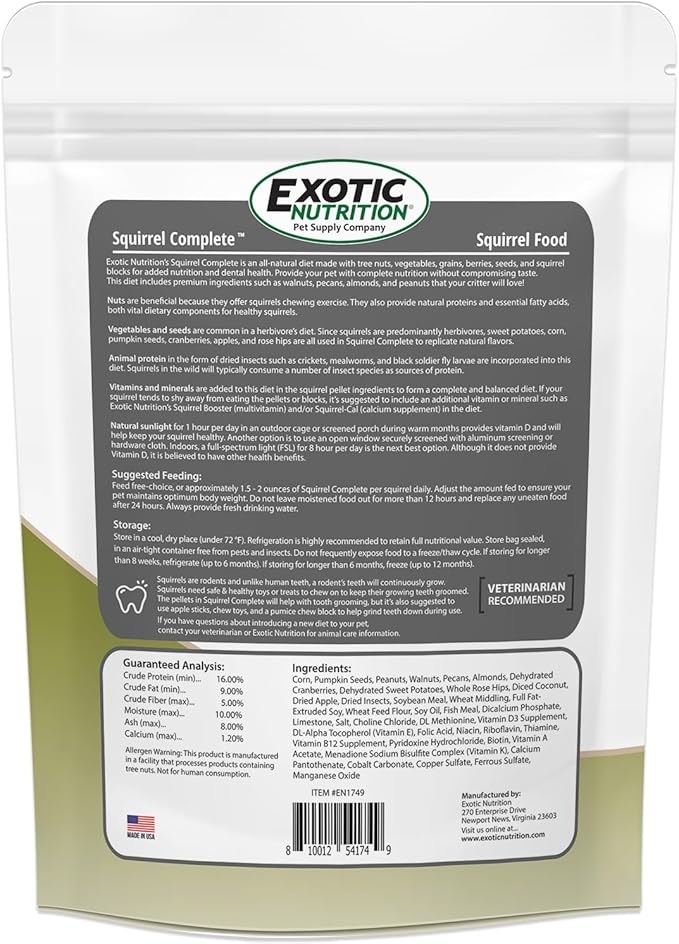 Squirrel Complete (4 lb.) - Healthy Natural Food - Nutritionally Complete Diet for Squirrels - Ground, Grey, and Flying Squirrels