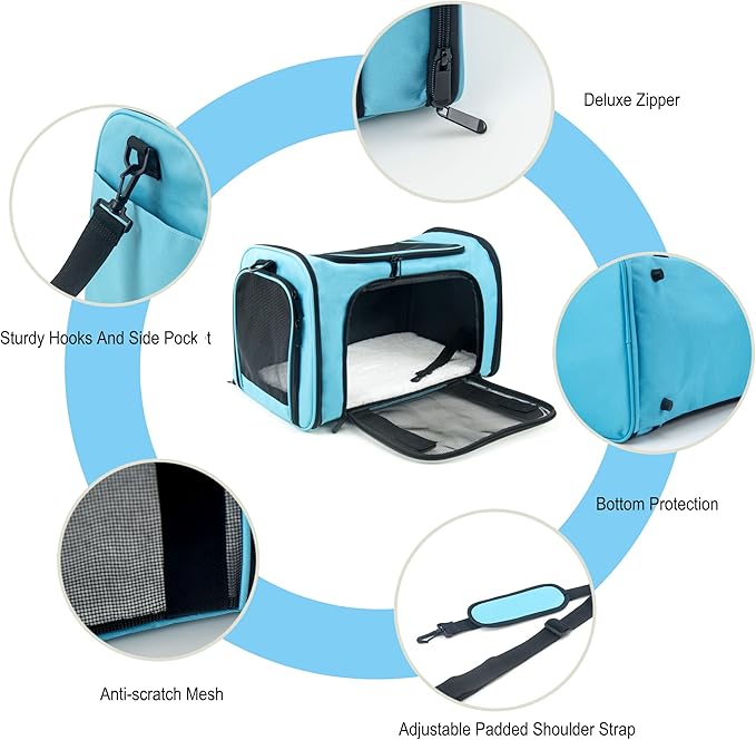 Soft Sided Carrier for Small Medium Cats Dogs,TSA Airline Approved Collapsible Travel Pet Carrier Medium Blue