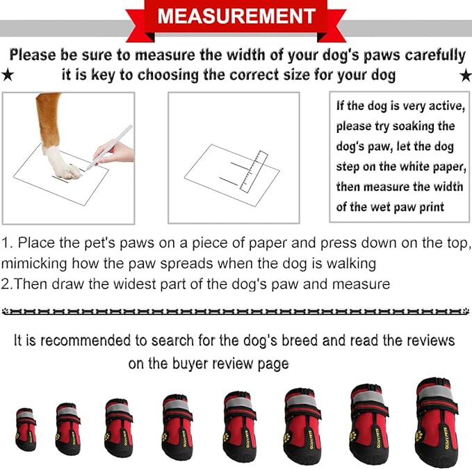 QUMY Dog Shoes for Large Dogs, Medium Dog Boots & Paw Protectors for Winter Snowy Day, Summer Hot Pavement, Waterproof in Rainy Weather, Outdoor Walking, Indoor Hardfloors Anti Slip Sole Red Size 3