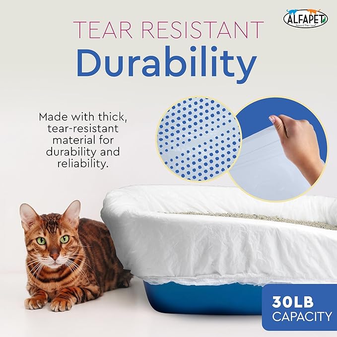 Alfapet Sifting Cat Litter Box Liners - Jumbo 15 Count, Pack of 5 - Tear-Resistant Cat Litter Bags, Waterproof Kitty Litter Liners, Fits Litterbox Pan Sizes X-Large, X-Giant, 37" x 18" 30 lb Capacity