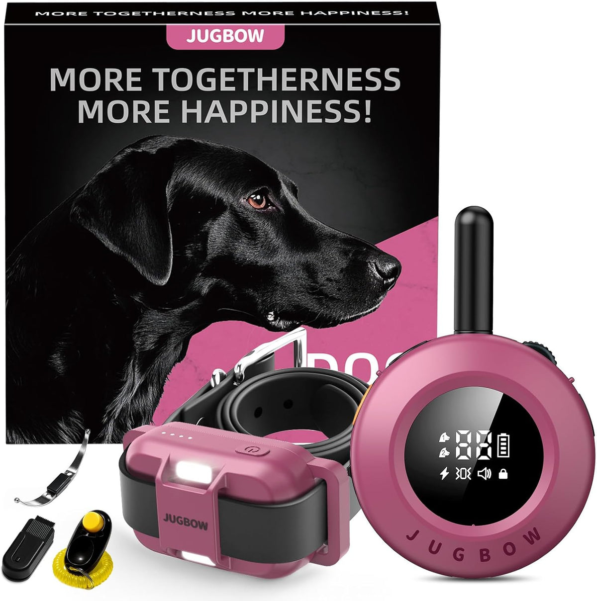 Jugbow Dog Training Collar - 3/4 Mile Remote Dog Shock Collar with 3 Training Modes, Electric Collars with LED Light & Security Lock, IPX8 Waterproof Rechargeable E-Collar for Large Medium Dogs (Pink)