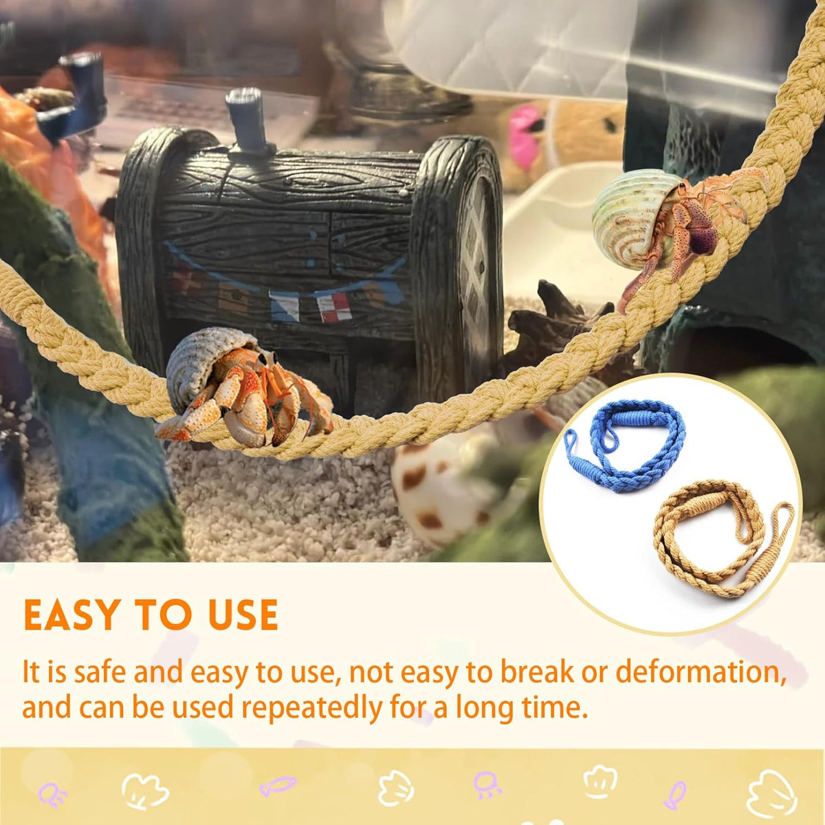 2PCS Hermit Crab Climbing Toys,Hermit Crab Rope Ladder Decor Reptile Hanging Vines Toys Hermit Crab Supplies Reptiles Habitat Tank Terrarium Accessories for Lizard Leopard Gecko Tree Frog(Flaxen)