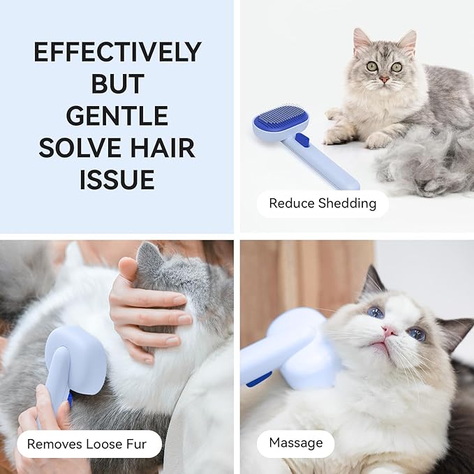 aumuca Self Cleaning Slicker Brush, Cat Brushes for Indoor Cats, Horses Grooming Deshedding Brush, Pet Massage Removes Loose Fur, Blue