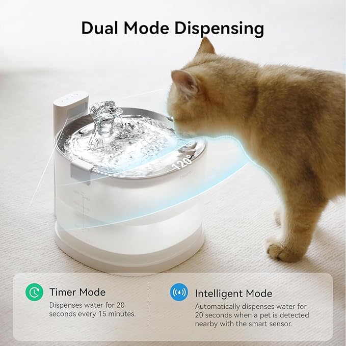Cheerble Pumpless Pet Fountain Elfin E1+ with 9 Extra Filters, Wireless Pet Fountain Battery Operated, 2L/67oz E1+ Automatic Water Dispenser Cats & Dogs MagDrive™ Technology No Cleaning Hassle
