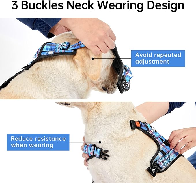 IVY&LANE No Pull Dog Harness with Leash Set, Reflective No Choke Pet Vest,Adjustable Oxford Dog Vest Harness with Easy Control Handle for Small Dogs (Checkered Blue,S)