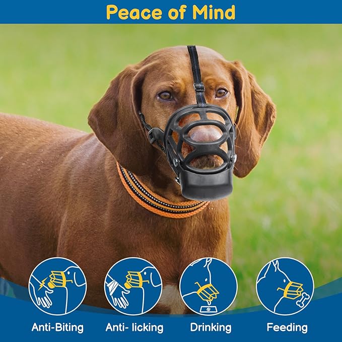 BARKLESS Basket Muzzle for Large Dogs, Humane Muzzle to Prevent Biting and Scavenging, Snap-on Treat Cover Helps Dogs Acclimatize Mouth Cover, Adjustable Mouth Guard for Positive Training, Grooming