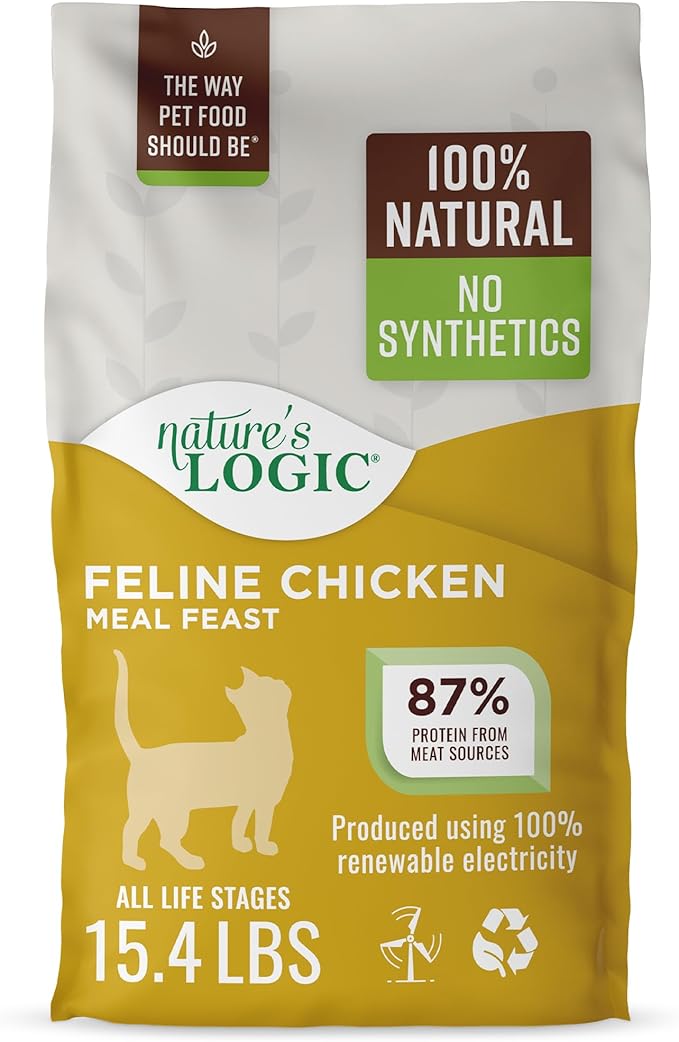 Nature's Logic Feline Chicken Meal Feast Cat Food - High-Protein Dry Food for Cats, 100% Natural Nutrition with Probiotics & Prebiotics - All Life Stages - Chicken, 15.4lbs