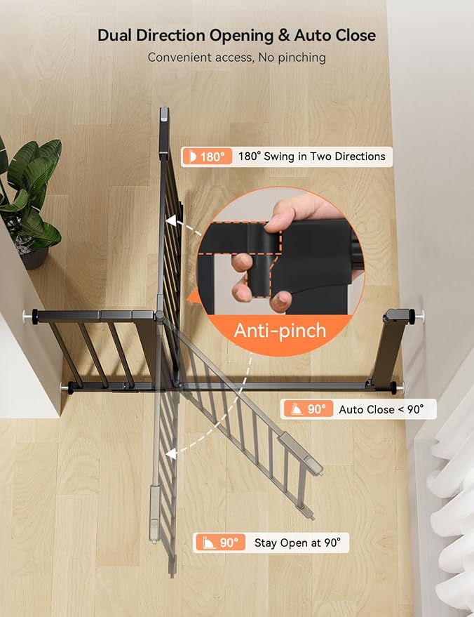 COMOMY 30" Tall Baby Gate for Stairs Doorways, Fits Openings 29.5" to 51.6" Wide, Auto Close Extra Wide Dog Gate for House, Pressure Mounted Easy Walk Through Pet Gate with Door, Black