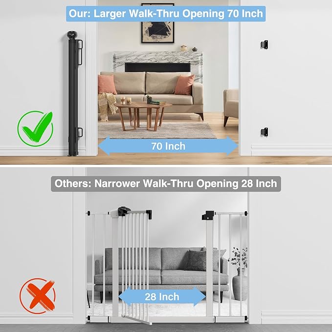 probebi Retractable Baby, Child & Dog Gates for Stairs, Extends to 54" Wide 34" Tall, Use for Outdoor, Indoor, Hallways, Doorways, Deck, Porch, Black