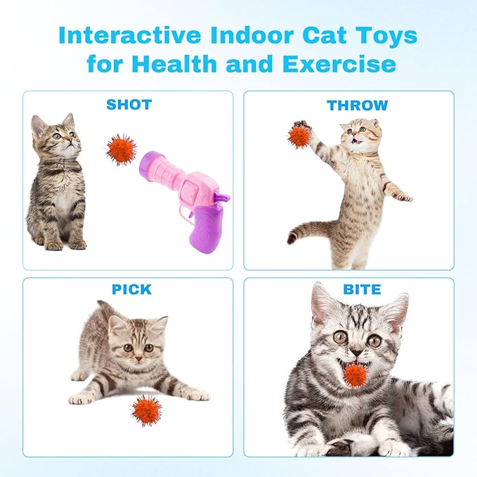 Dorhui Cat Toy Balls with Launchers Set, 30 Pcs Sparkle Pom Ball for Cat,Cat Enrichment Toys,cat Toys for Indoor Cats, Interactive Glitter Pom Ball for Kitty Gifts