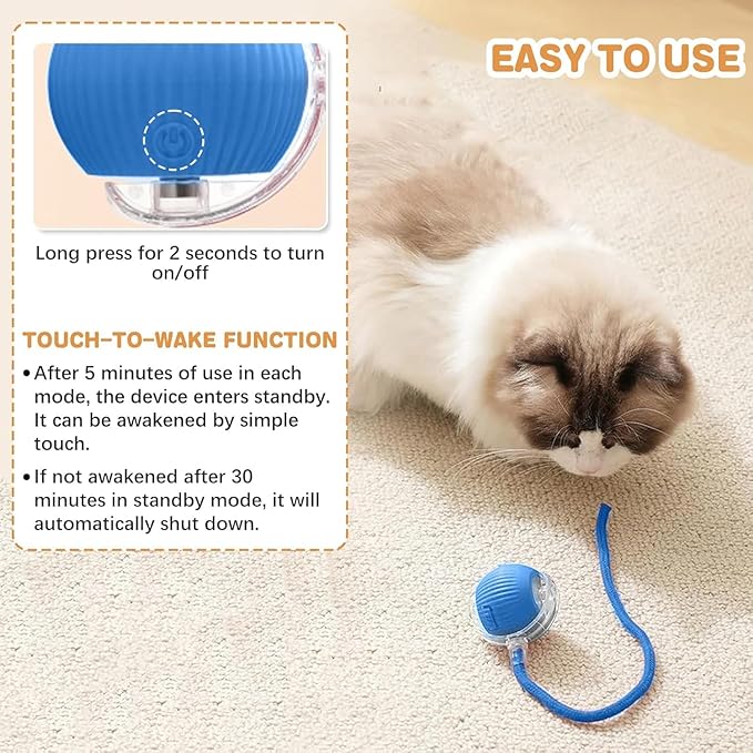 Interactive Cat Toy,Electric Dog BallToy,Cat Toys for Indoor Cats,Chewie Viral Dog Ball,Adjustable Sports Rolling Toy,Electric Rolling Ball Christmas Birthday Gift for Pets.(Blue)